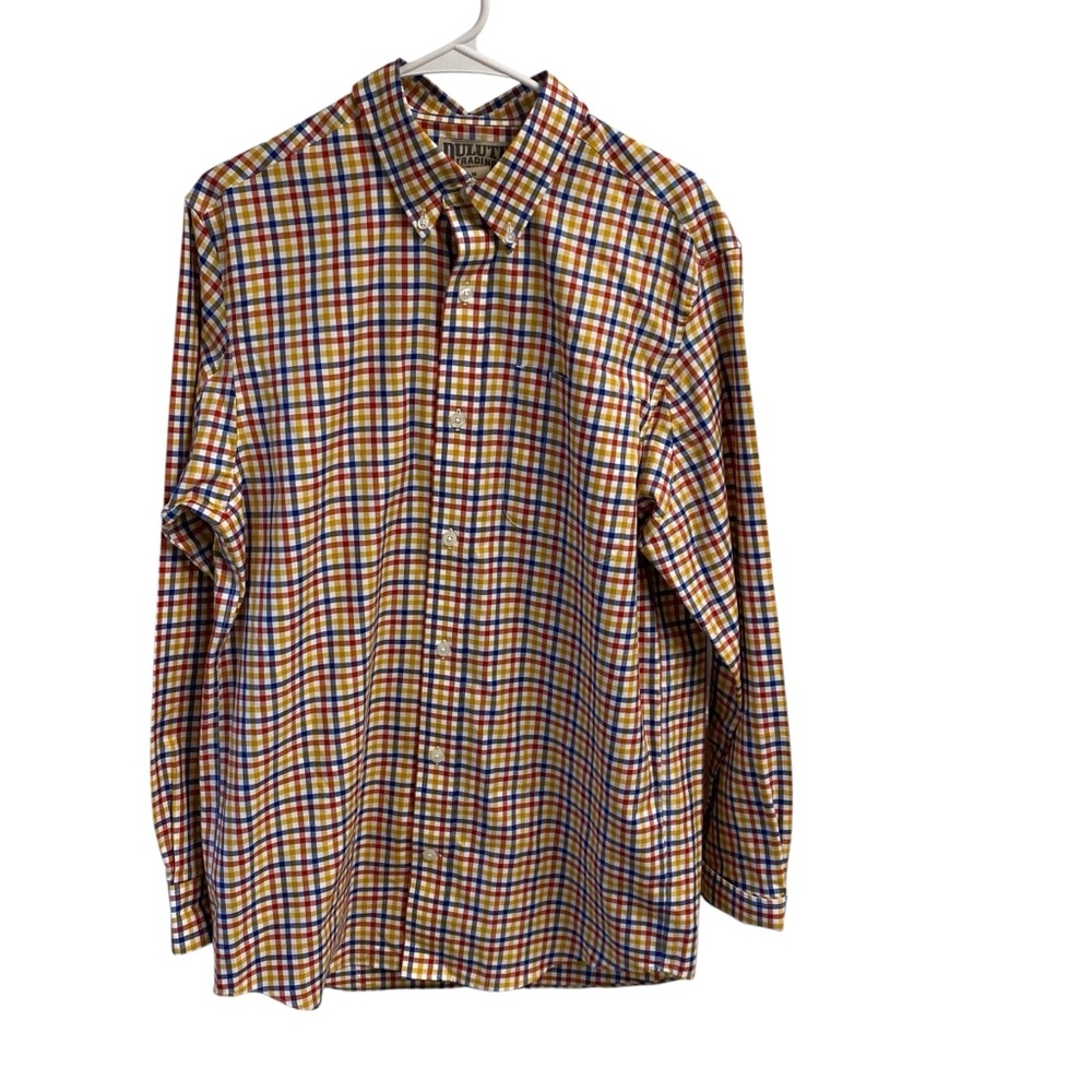 Duluth Mens Multicolor Plaid Button Down Shirt 100% Cotton Front Pocket Size Med